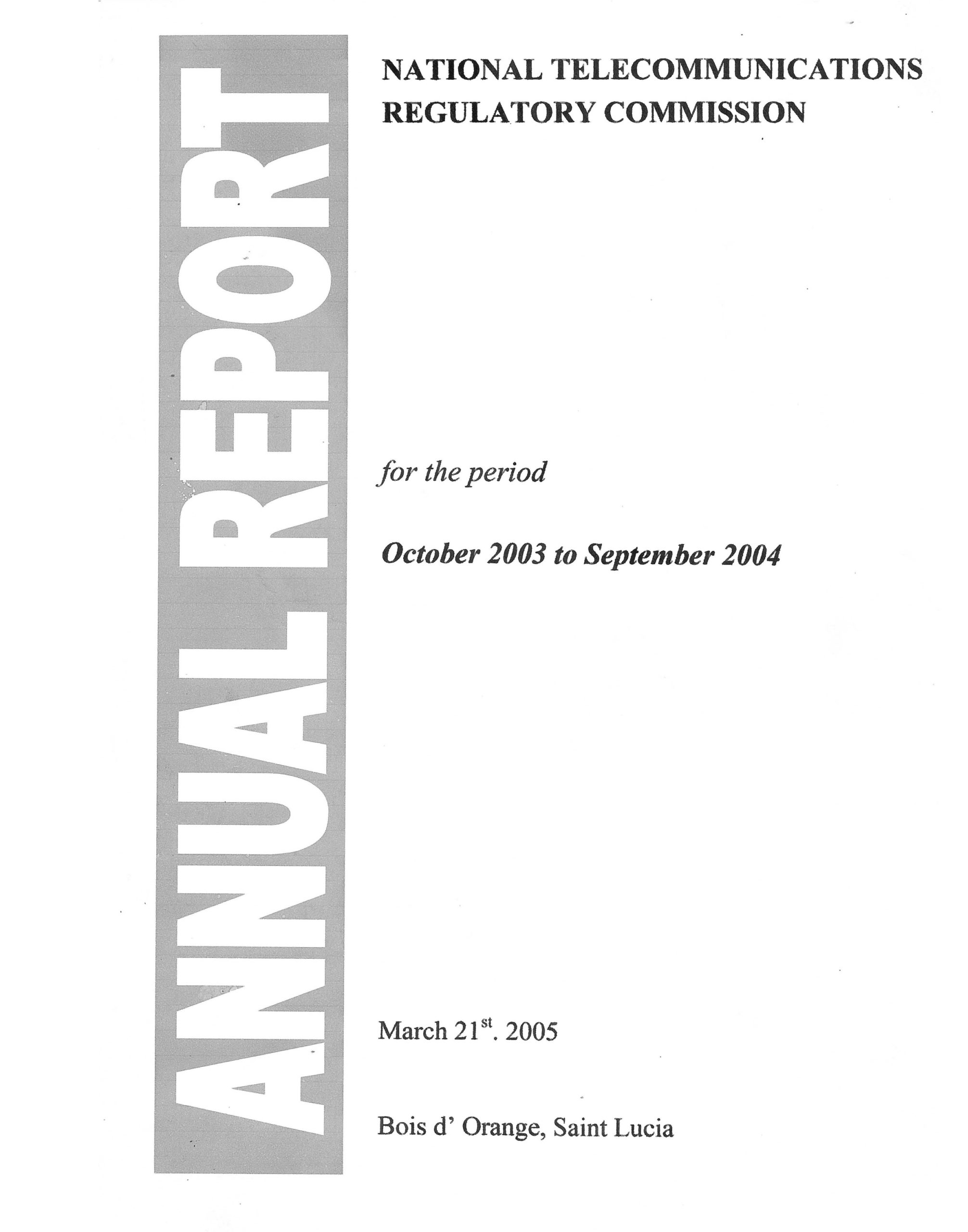 Annual Report Period October 2003  to September 2004